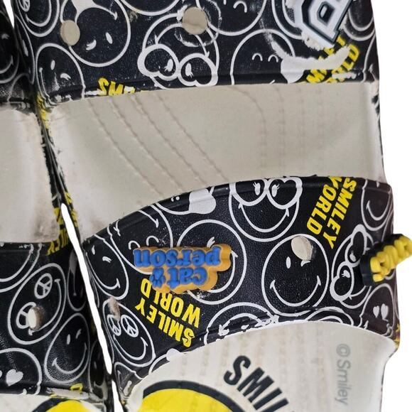 Crocs Smiley World Sandal Slide White Black Yellow Double Strap Mens Size 12 main image 7